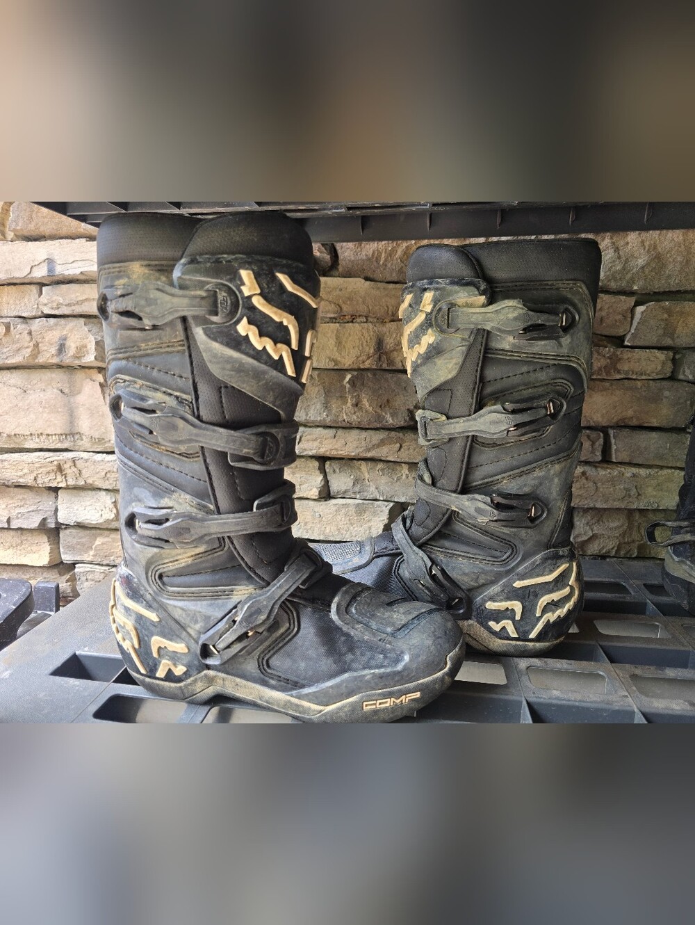 FOX Racing Black Motocross Boots with Tan Accents